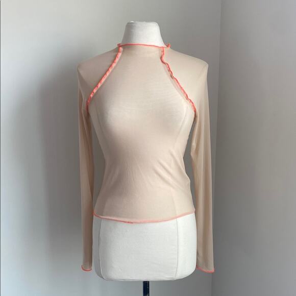 Urban Outfitters Tops - URBAN OUTFITTERS Sheer Mesh Long Sleeve Womens Sz Large Neon Orange Fairy